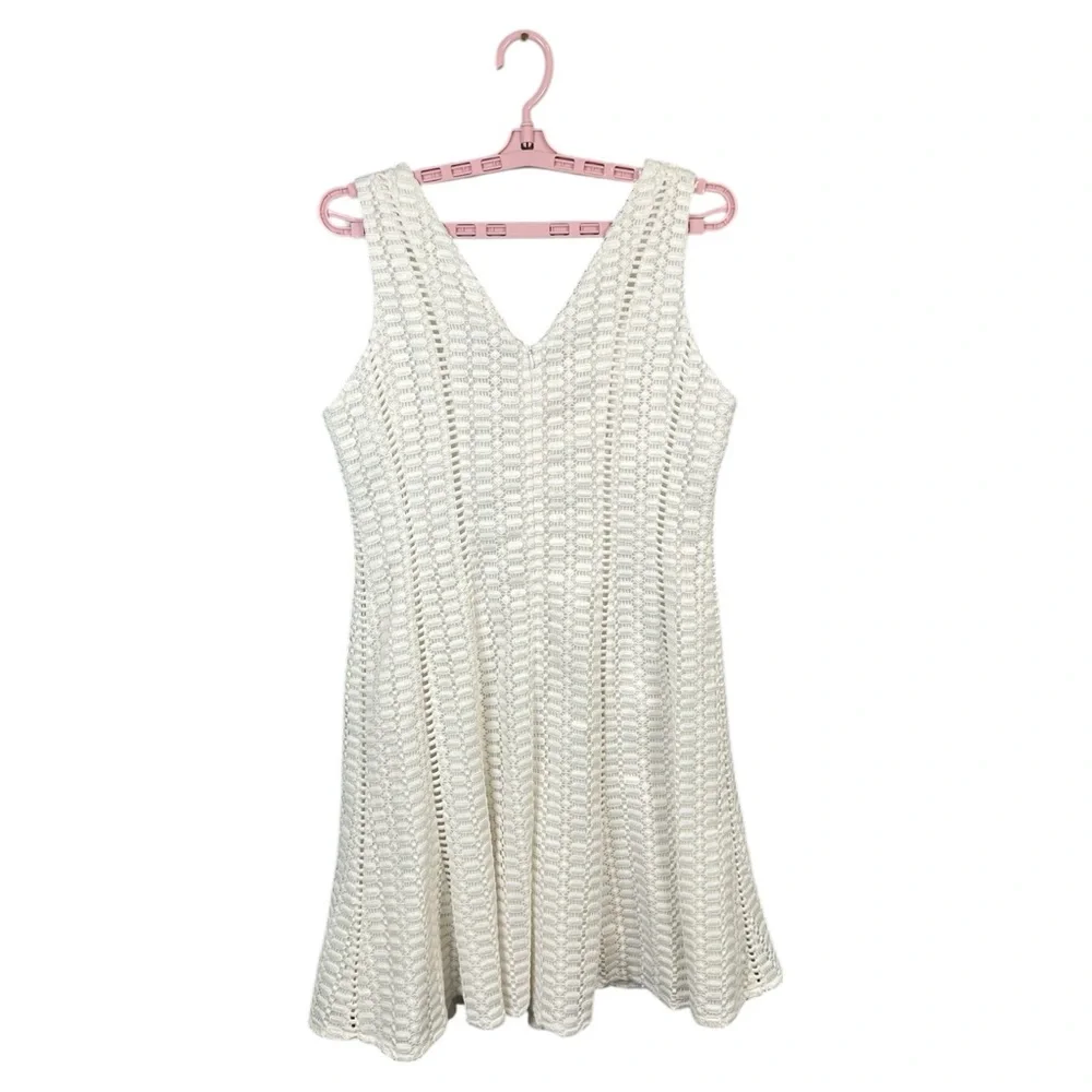 J. Crew White‎ Geometric Lace V-Neck Mini Skater Sleeveless Dress, Size 8